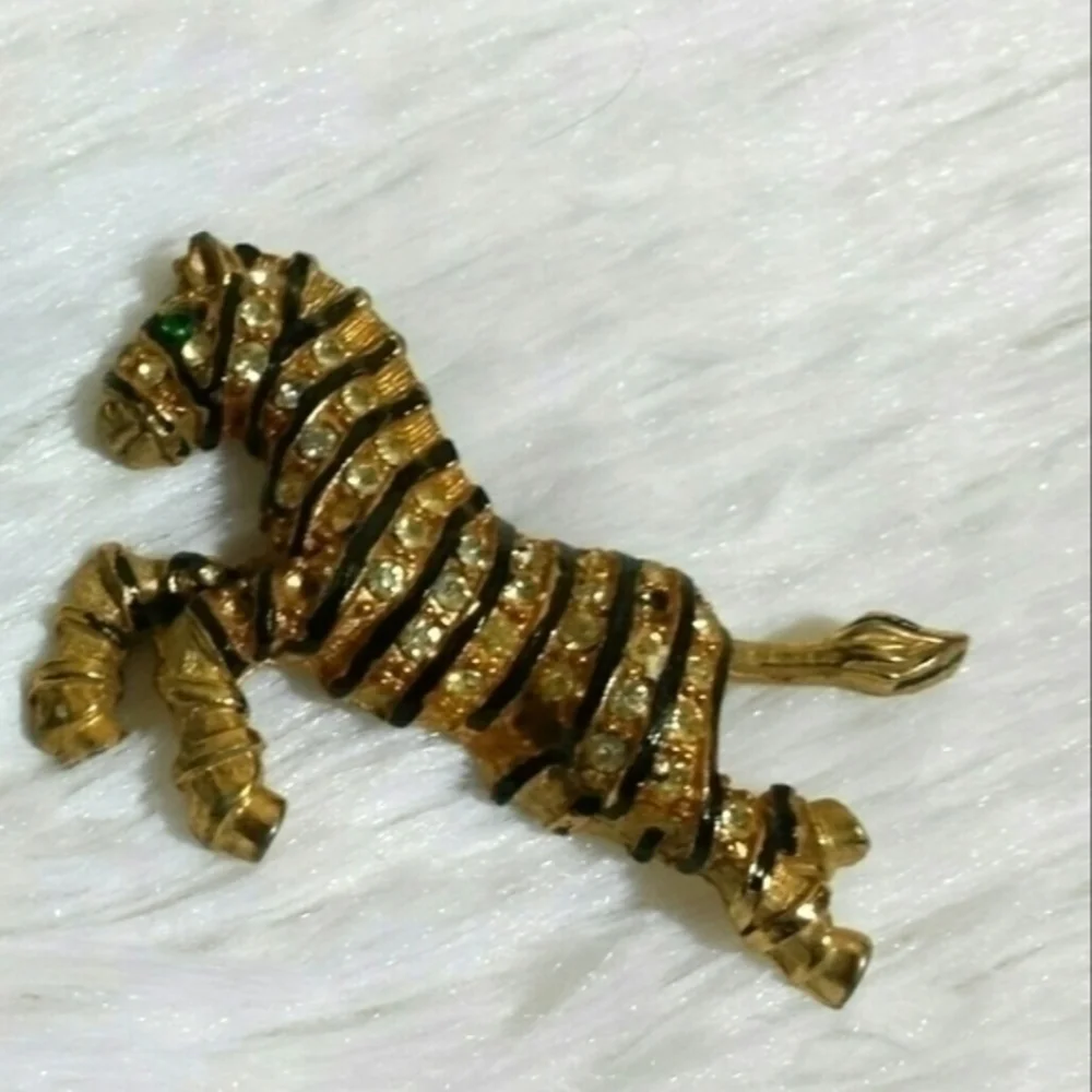 Vintage Jeweled Zebra Brooch Pin